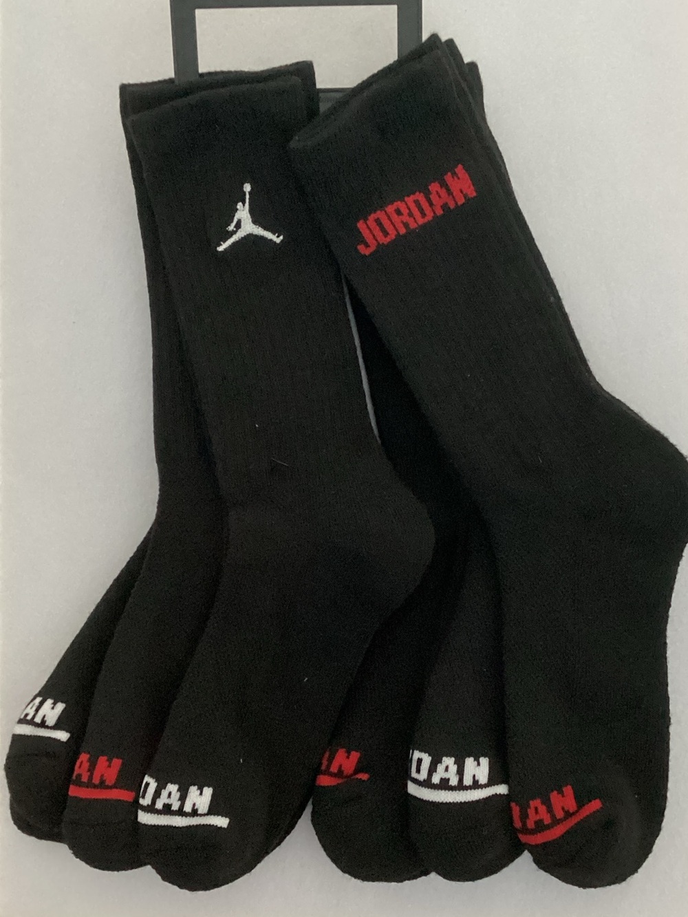 Jordan Black Crew Athletic Socks with Red & White Accents - 6 Pairs